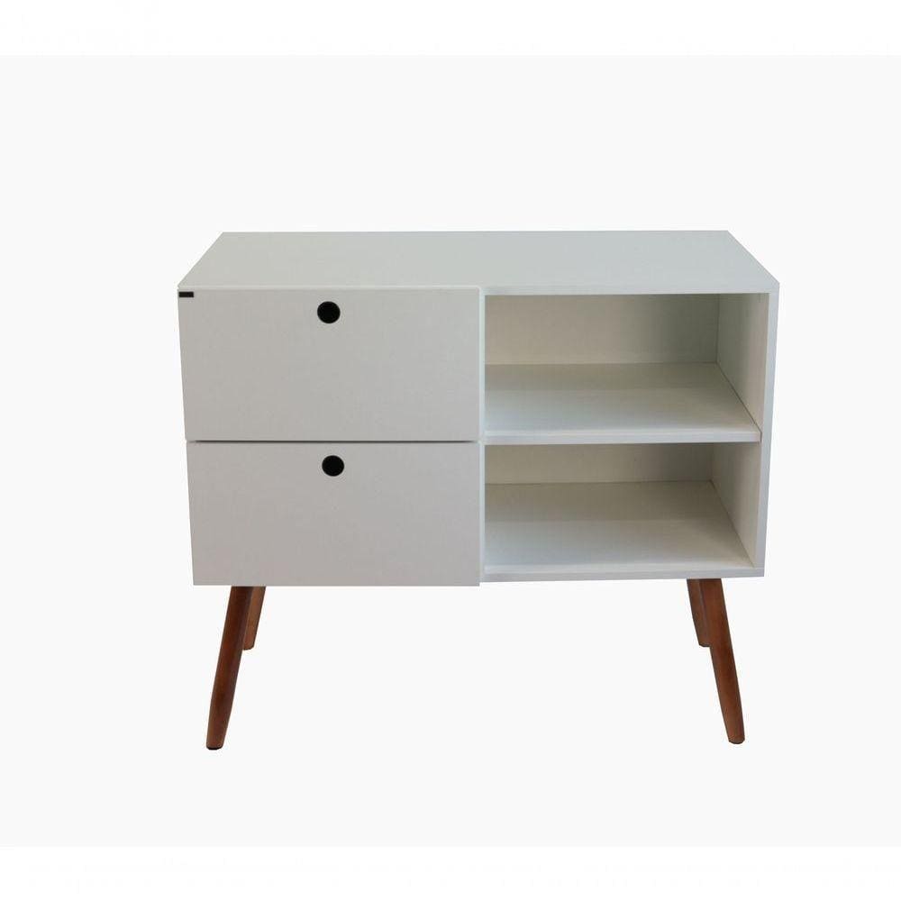 Aparador 02 Gavetas 1 Nicho Com Pés Palito Branco Real - Mdf Arauco