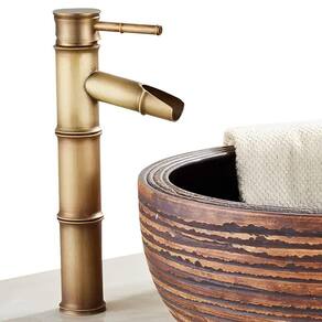Torneira de Bambu Vintage Retro Cobre Bronze Para Banheiro Cuba Pia Bancada Estilo Água Cascata Misturador Monocomando + Kit Instalação