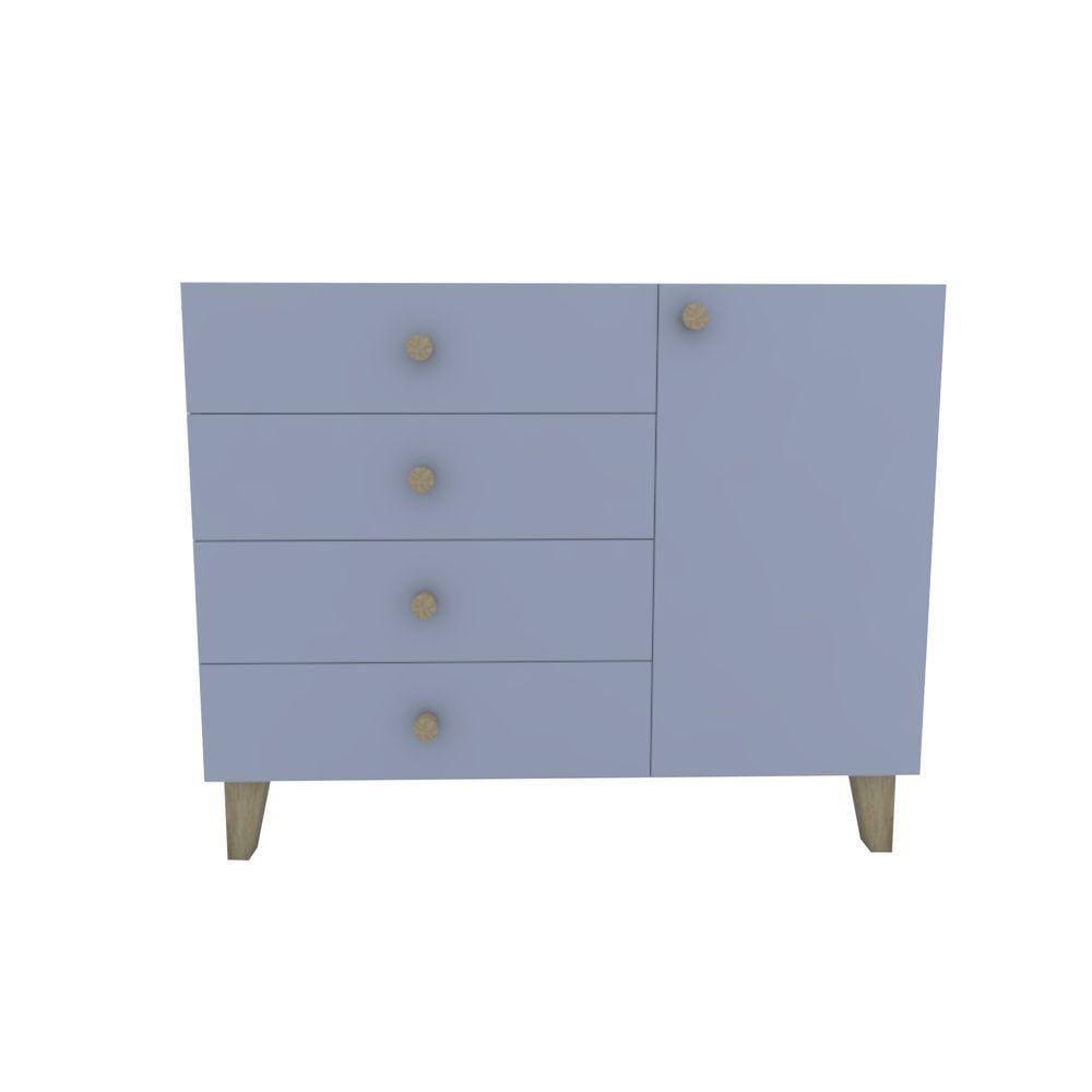 Cômoda 4 Gavetas 1 Porta 112x91x47 Azul Sereno - Mdf Arauco