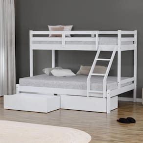 Beliche com Cama Casal Slim RB com 02 Gavetas Madeira Maciça Branco Housin