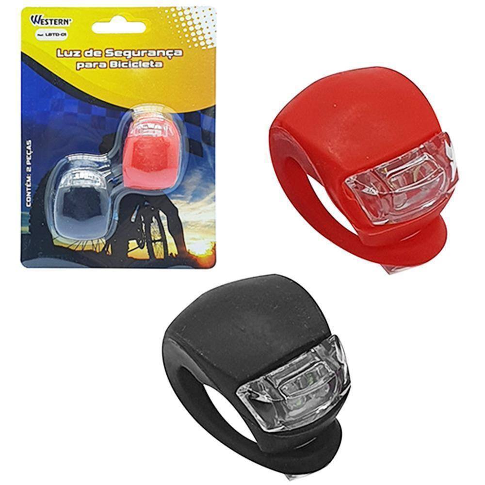 Lanterna Para Bicicleta 2 Pecas 4 Leds A Bateria Na Cartela