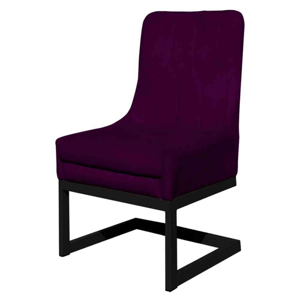 Cadeira Valentina Sala de Jantar Veludo Roxo Base Preta - Vallisa Decor