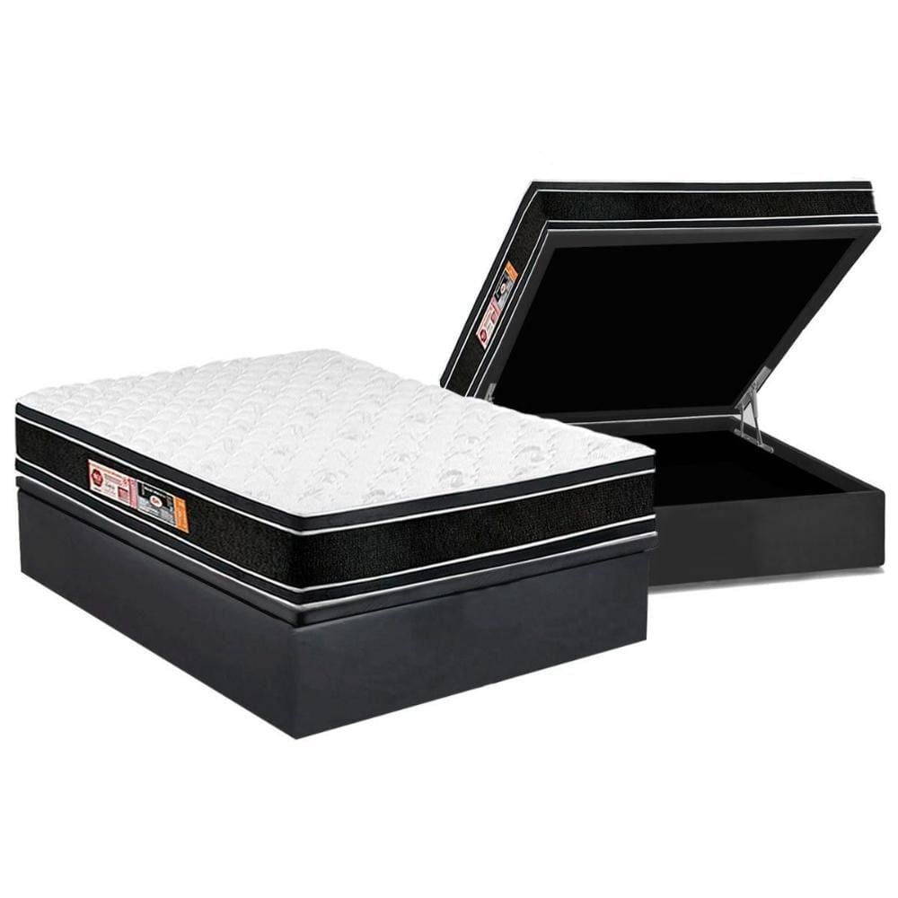 Conjunto Box Baú Casal: Colchão Espuma Castor D33 Black e White Air Double Face Euro Pillow + Base CRC Suede Gray(138x188)