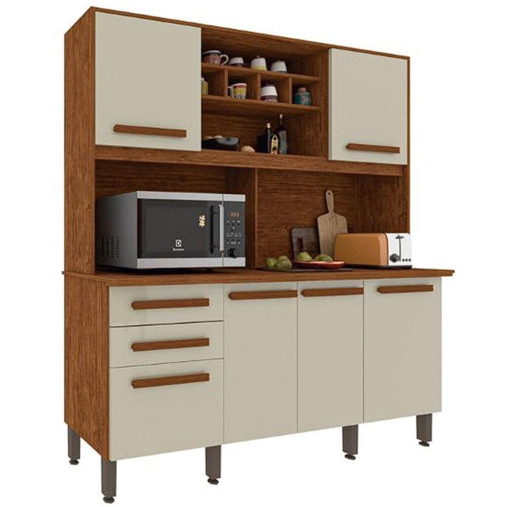 Armário de Cozinha Luna 6 Portas 2 Gavetas Imop Cor Cinamomo Off White