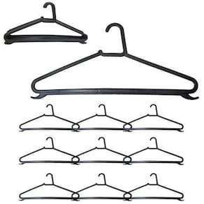 Cabide Roupa Plastico Chato Preto Perola 10 Peca 39X19Cm 4Mm