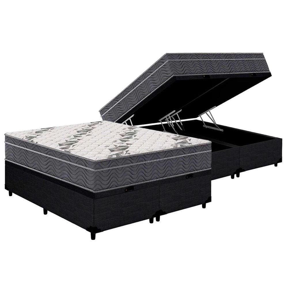 Cama Box Baú Queen: Colchão Anatômico Ortobom D33 / EP Airtech 100 + Base CRC Courano Black(158x198)