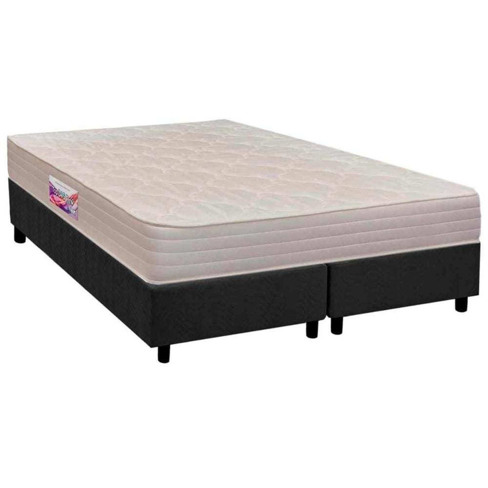 Cama Box King: Colchão Espuma D45 Herval New Top Double Face + Base CRC Suede Gray(193x203)