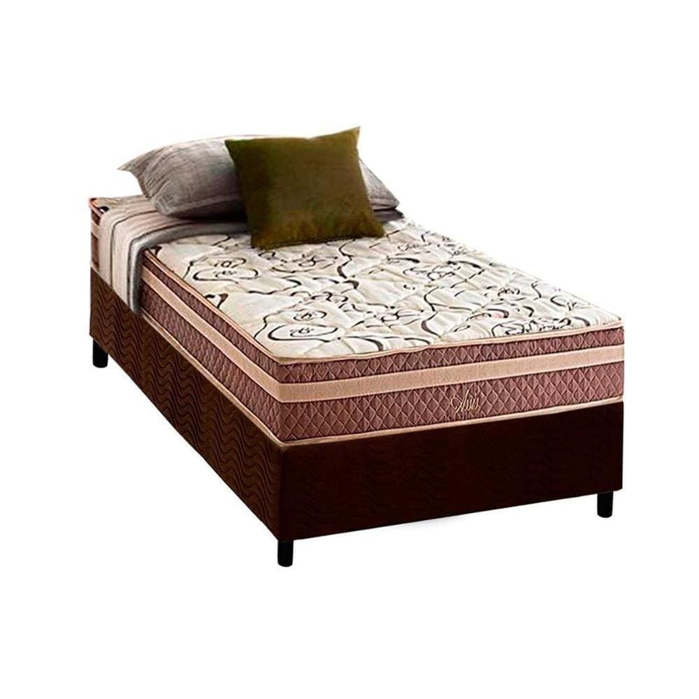 Conjunto Box Solteiro: Colchão Molas Herval Bonnel Assis + Base CRC Suede Brown(88x188)