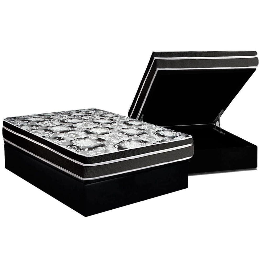 Conjunto Box Baú Casal: Colchão Espuma Luckspuma D45 Gran Luck + Base CRC Suede Black(138x188)