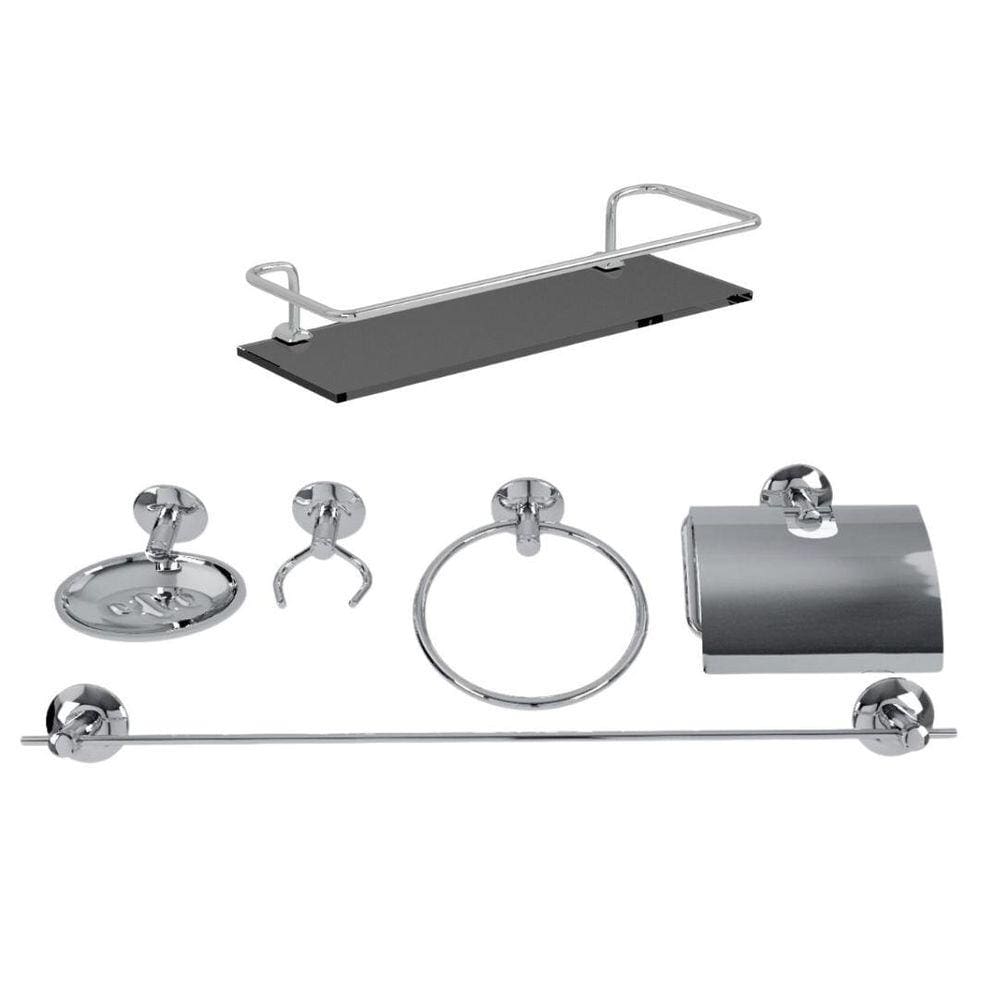 Kit Acessórios Banheiro 5 Peças + 1 Porta Shampoo Reto Fumê