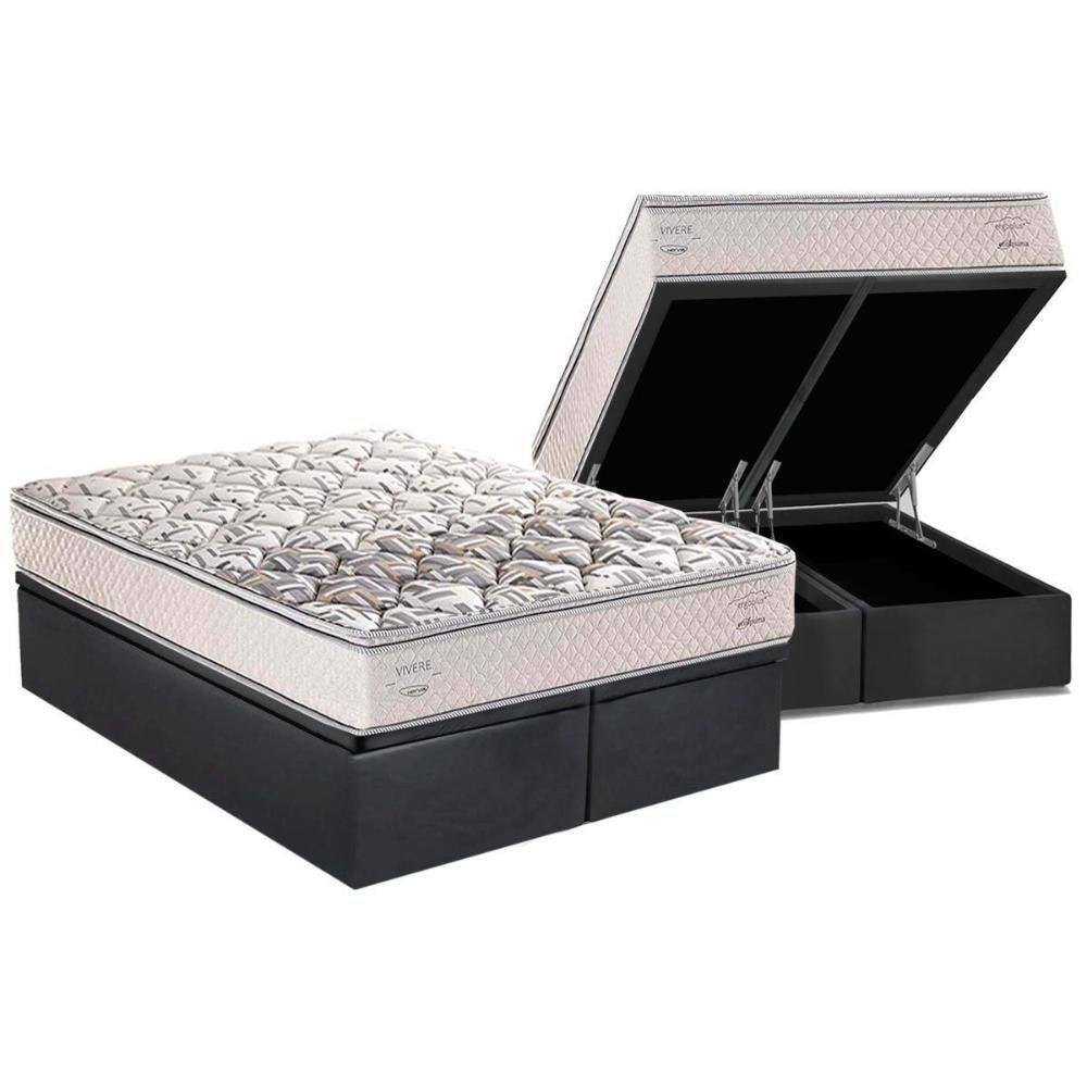 Cama Box Baú Queen: Colchão Anatômico Herval AG 65 Santorini C1604 ErgoPlus + Base CRC Suede Gray(158x198)