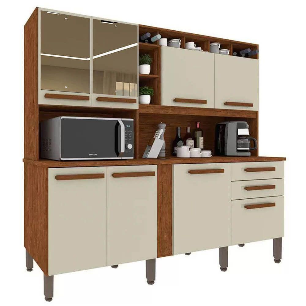 Armário de Cozinha Antonela 8 Portas 2 Gavetas Imop Cor Cinamomo Off White