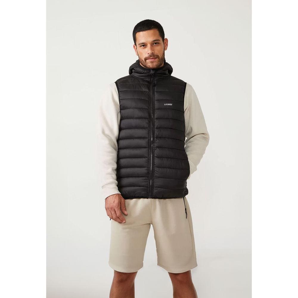 Colete Puffer Acolchado Masculino Nylon La`Oase com Bolsos e Capuz Removível