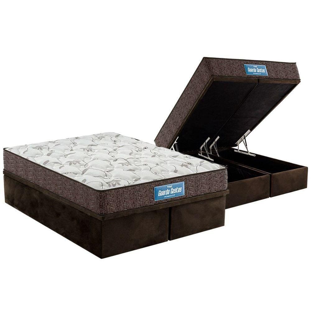 Cama Box Baú Queen: Colchão Anatômico Probel D28 / EP Guarda Costas PróMiddle Double Face + Base CRC Suede Brown(158x198)