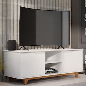 Rack Bancada Flow 2 Portas Com Pés De Madeira Maciça Branco/freijo Branco/freijo