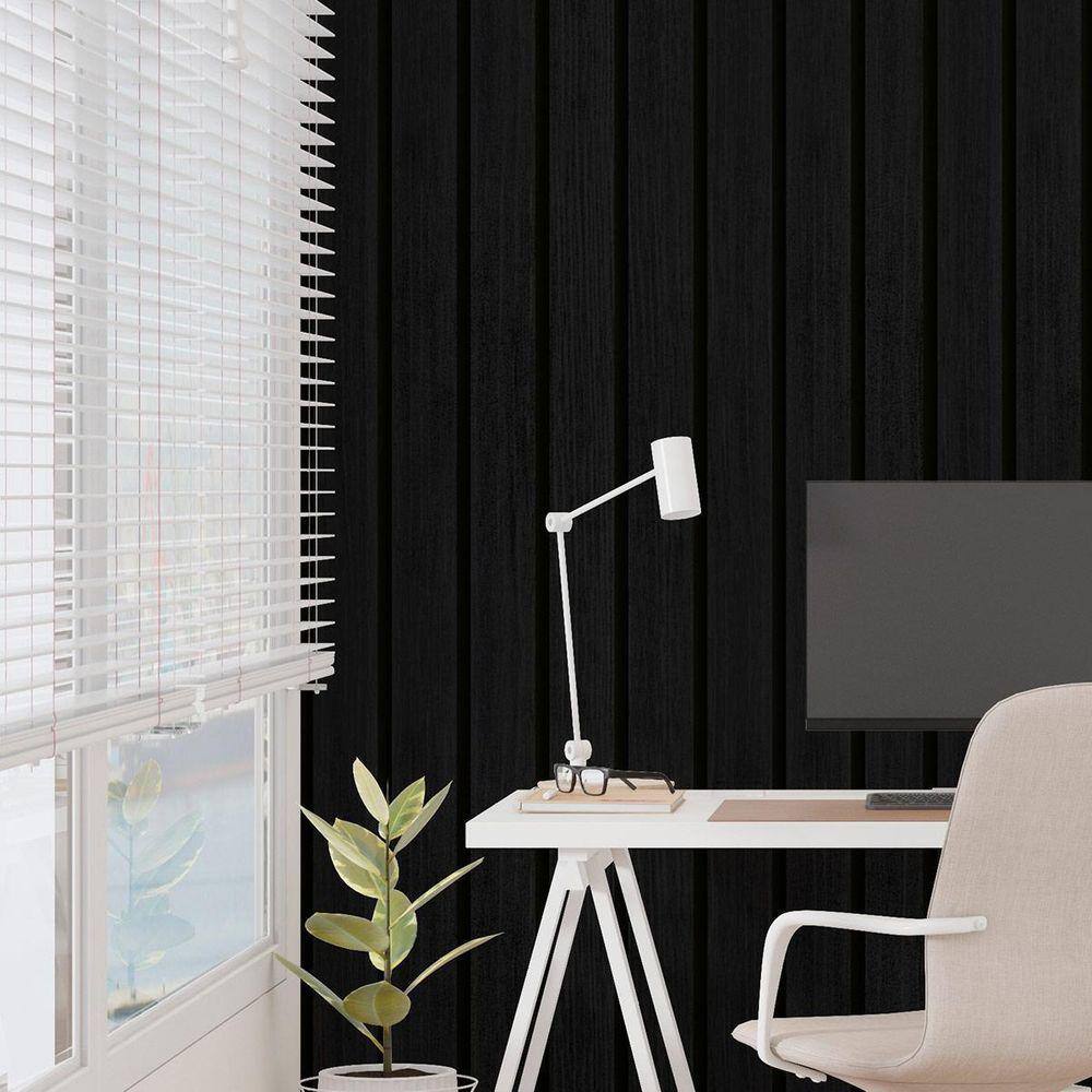 Adesivo De Parede Madeira Vinil 3D Grade Preta 10M X 45Cm