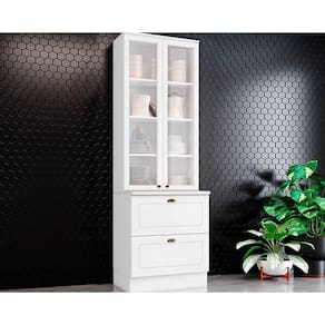 Cristaleira de Cozinha Americana c/ 2 Portas Vidro e 2 Gavetas 71x220cm Branco - Henn