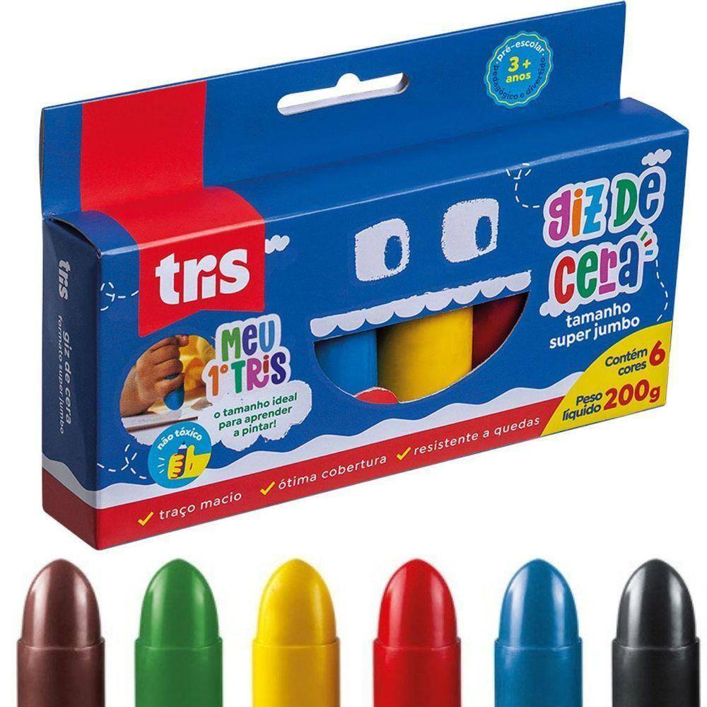 Giz Cera Super Tamanho Jumbo - 6 Cores - Tris