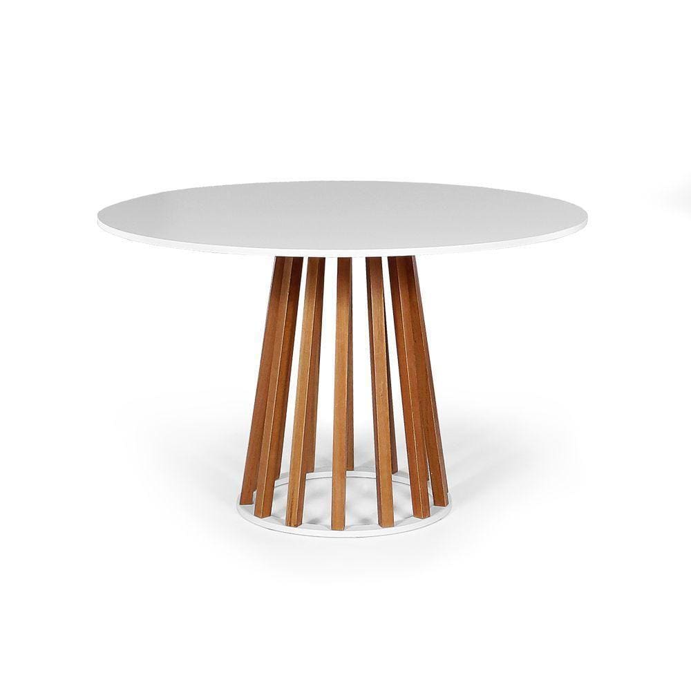 Mesa De Jantar Redonda 4 Lugares 90cm Em Mdf E Madeira Maciça Gabi Branca - Straub Web