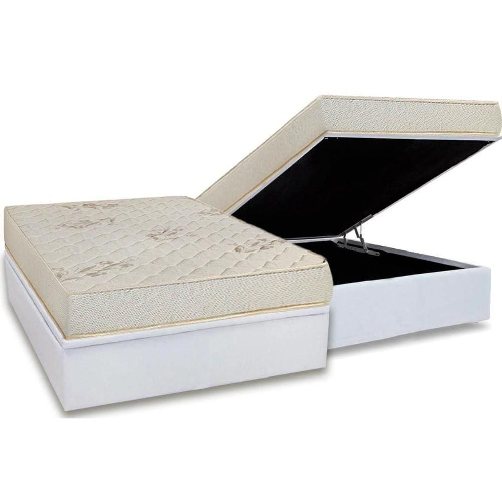 Conjunto Box Baú Casal: Colchão Espuma Luckspuma D33 Supreme Floral + Base CRC Courano White(138x188)