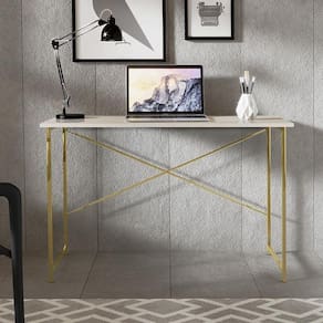 Escrivaninha Estilo Industrial Dourado Off White