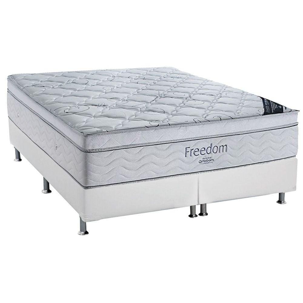 Cama Box Queen: Colchão Molas Ensacadas Ortobom SuperPocket Freedom + Base CRC Courano White(158x198)