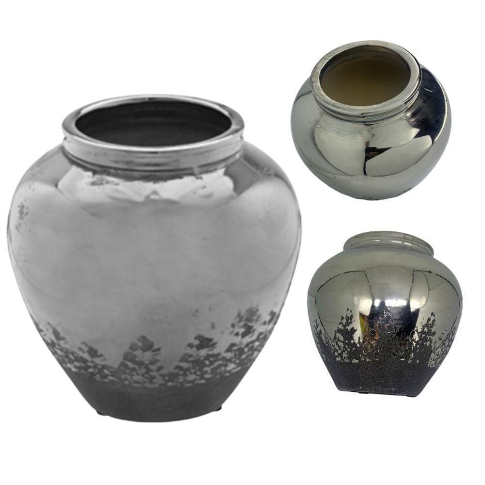 Vaso de Cerâmica Prateado colonial rustico para decoração