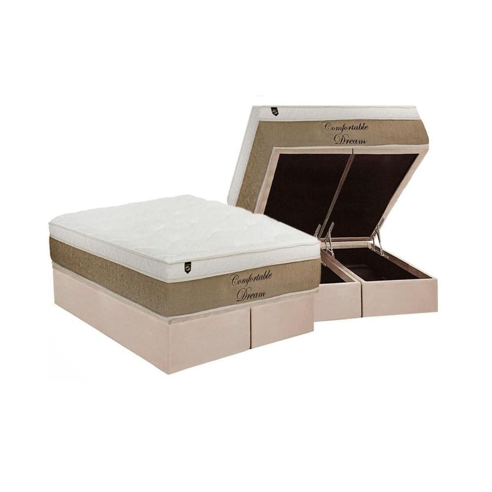 Conjunto Box Baú Queen: Colchão Molas Luckspuma MasterPocket Ensacadas Comfortable Dream + Base CRC Suede Clean(158x198)