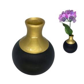 Vaso de Cerâmica Decorativo Colonial Vintage Preto Dourado