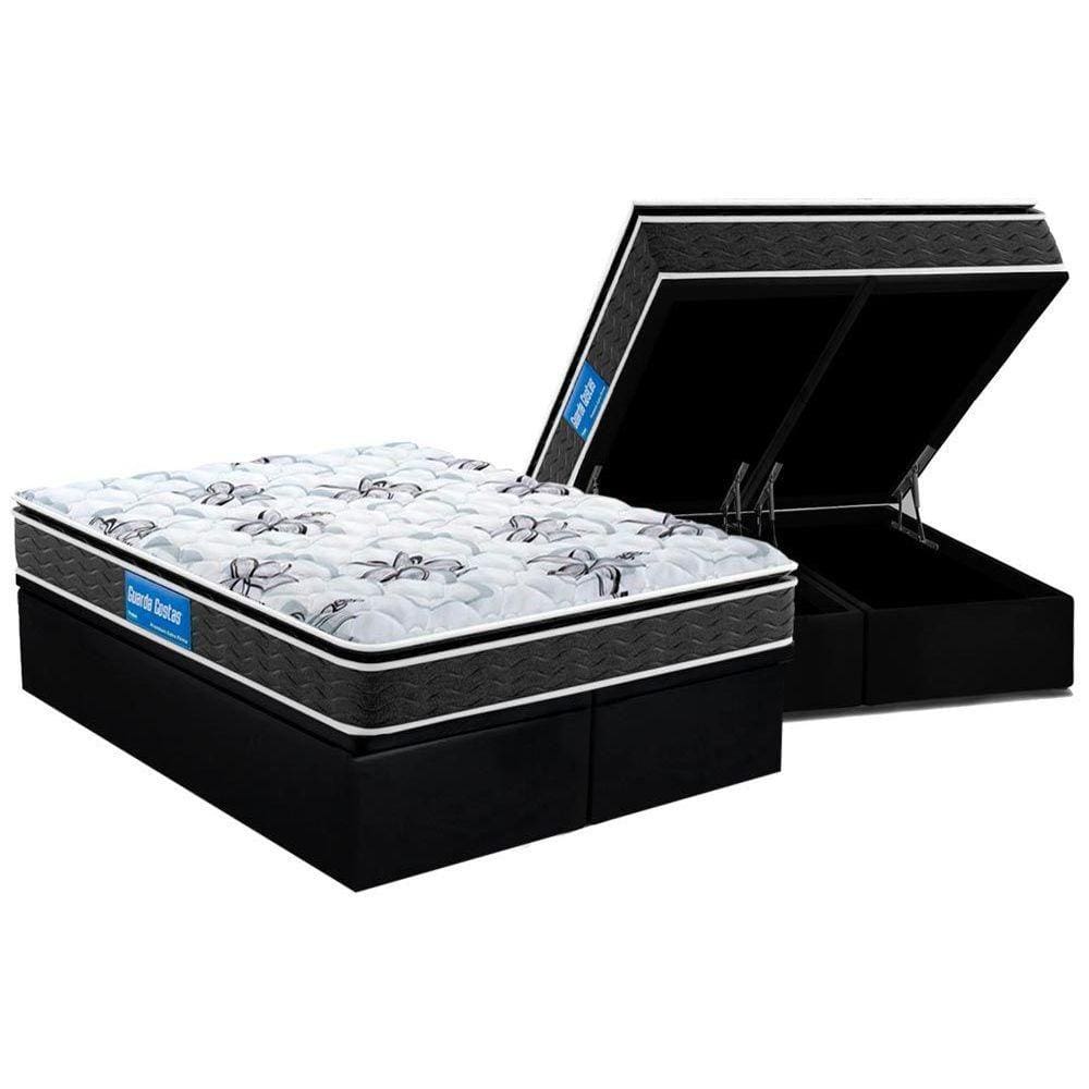 Conjunto Box Baú Queen: Colchão Espuma Probel D33 Guarda Costas Premium Extra Firme Pillow Top + Base CRC Suede Black(158x198)