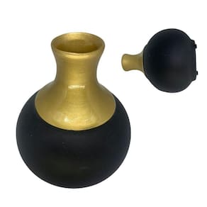 Vaso de Cerâmica Decorativo Colonial Vintage Preto Dourado