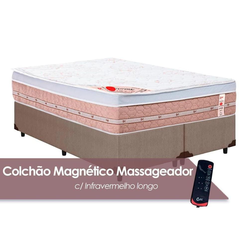 Cama Box Queen: Colchão c/Vibro Massagem Castor Tecnopedic Premium Niponpedic Magnético c/ + Base CRC Courano Clean(158x198)