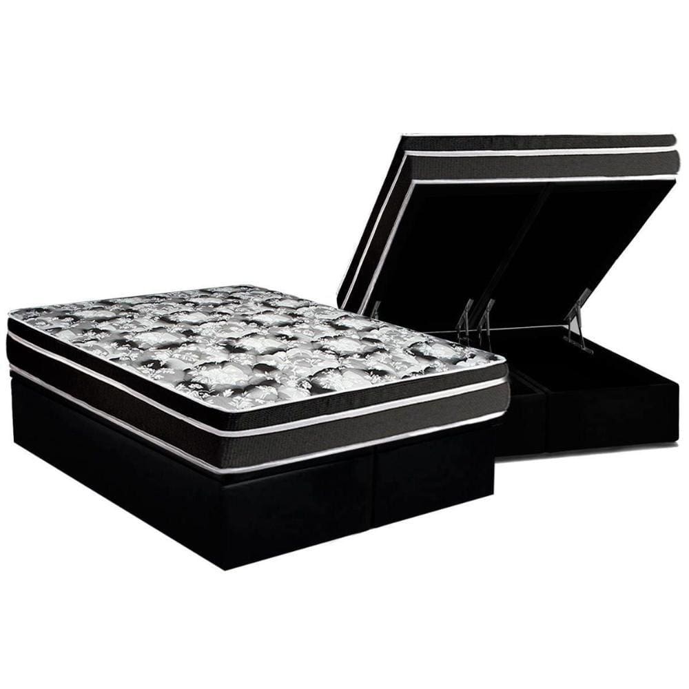 Conjunto Box Baú King: Colchão Espuma Luckspuma D45 Gran Luck + Base CRC Suede Black(193x203)
