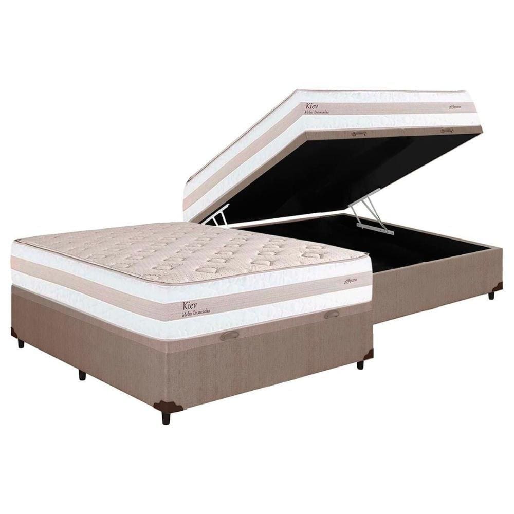 Conjunto Box Baú Casal: Colchão Molas Herval MasterPocket Ensacadas Kiev + Base CRC Courano Clean(138x188)