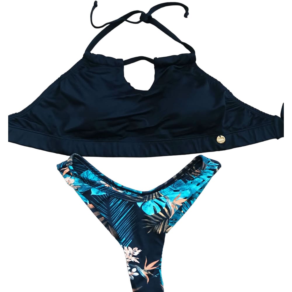 Conjunto Trapezio Com Decote Liso Preto + Tanga Fio Duplo
