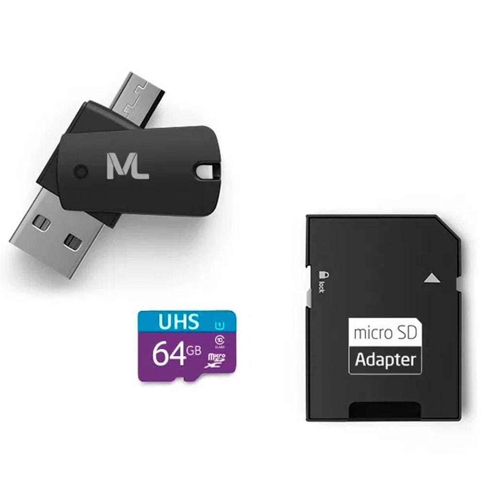 Kit Cartão de Memória 64GB + Adaptador USB + Micro USB e Adaptador Cartão SD - Multilaser MC152