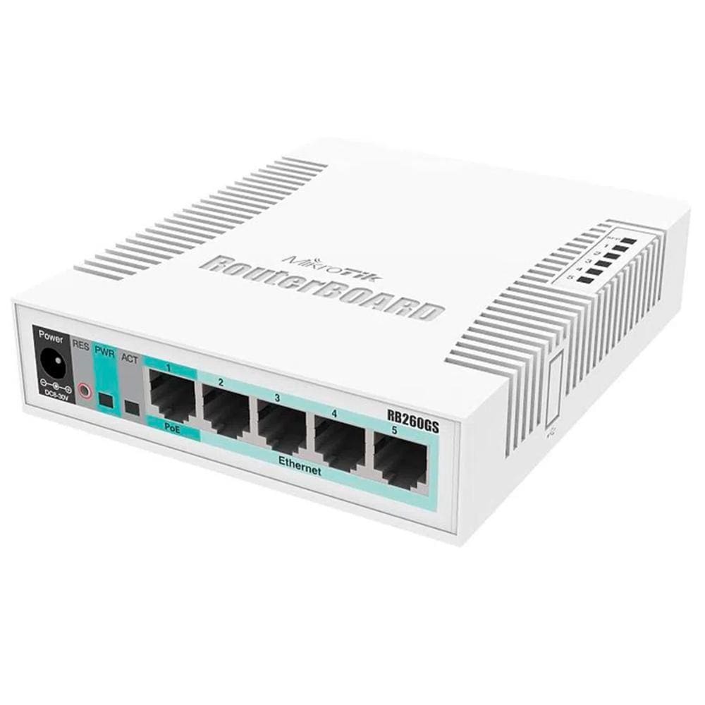 Switch Mikrotik Smart RB260GS - SwOS - Expansão SFP - CSS106-5G-1S - Reg. Anatel: 07379-19-03817