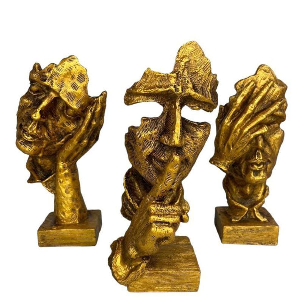 Esculturas Trio Sábios Cego Surdo E Mudo 16Cm Em Resina