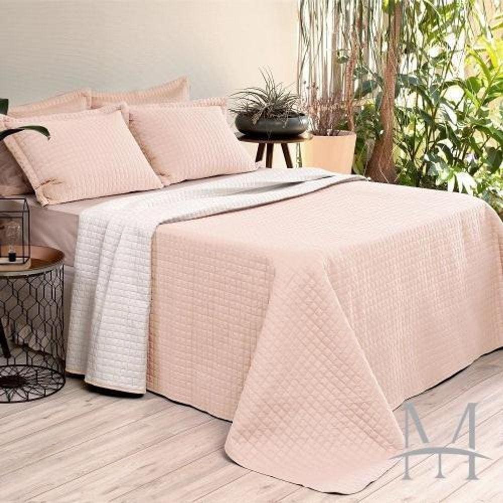 Kit Cobre Leito Plaza Queen 3 Peças Sal Rosa Branco