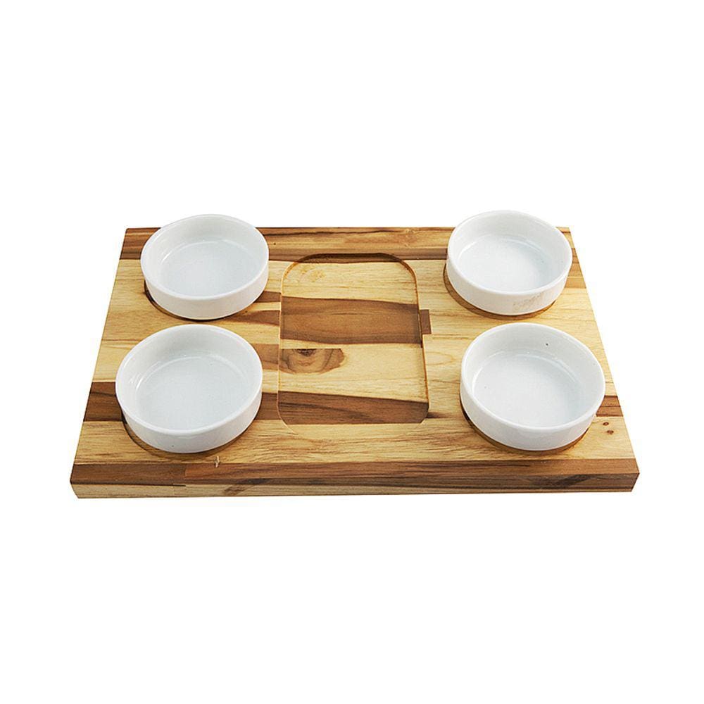 Tábua Para Petisco Petisqueira Quadrada C/ 4 Cumbucas