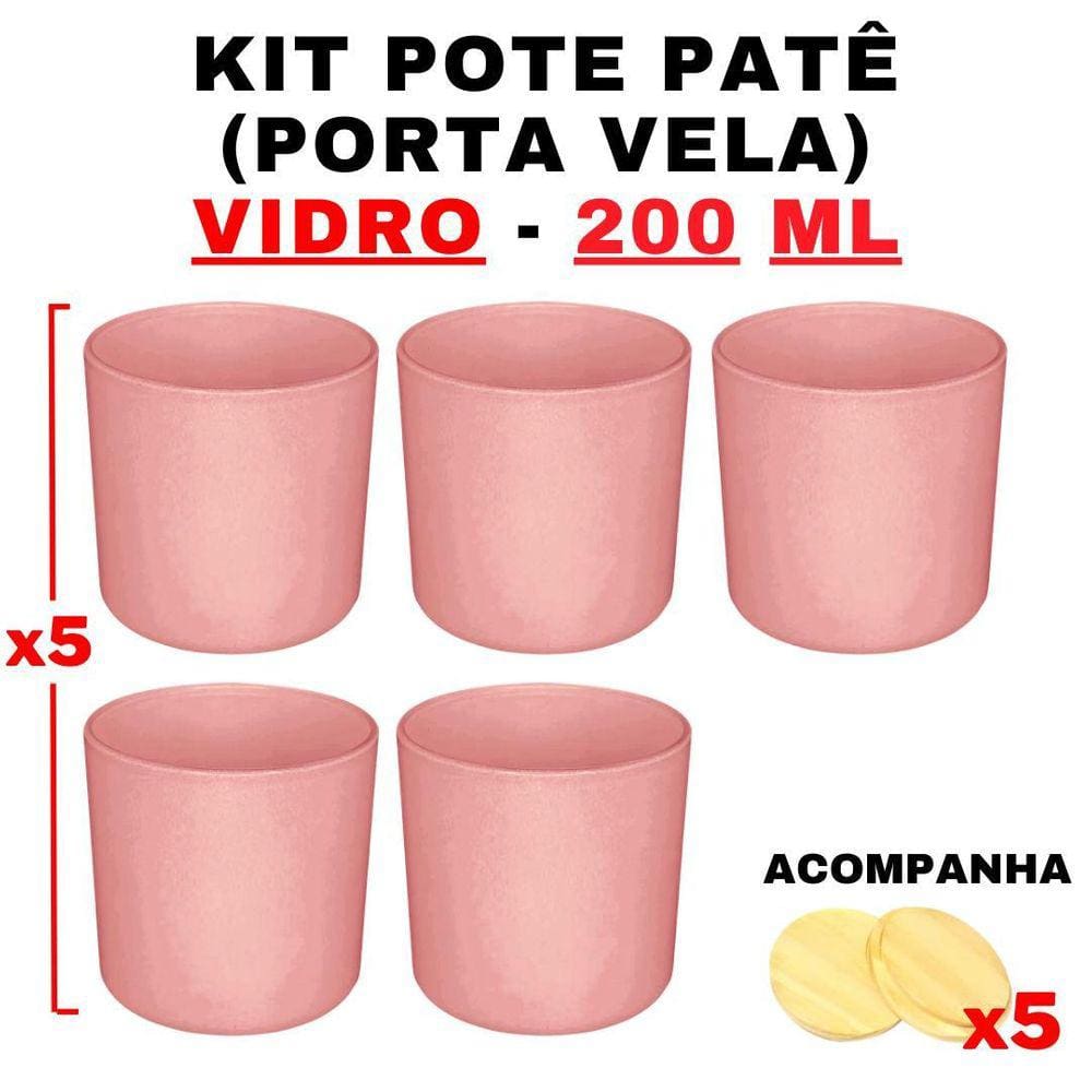 Kit Potes Vidro Patê Rosa Jateado 120ml - 5 Unid