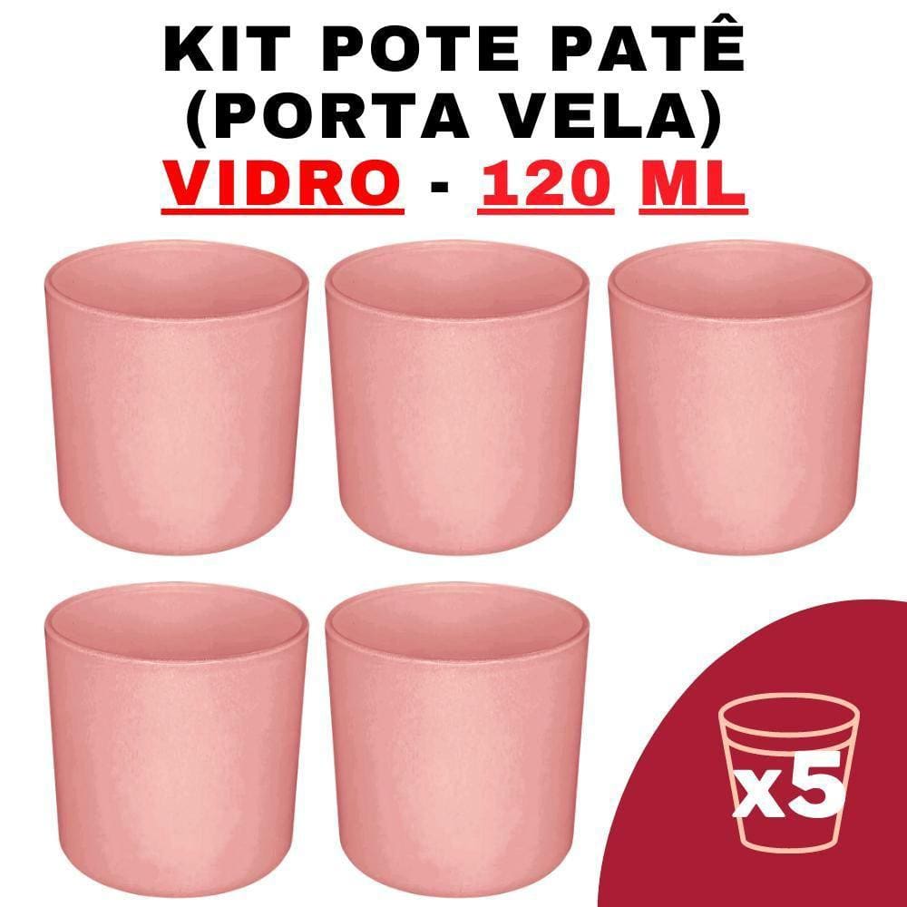Kit Potes Vidro Patê Jateado Rosa 120ml 5 Unidades