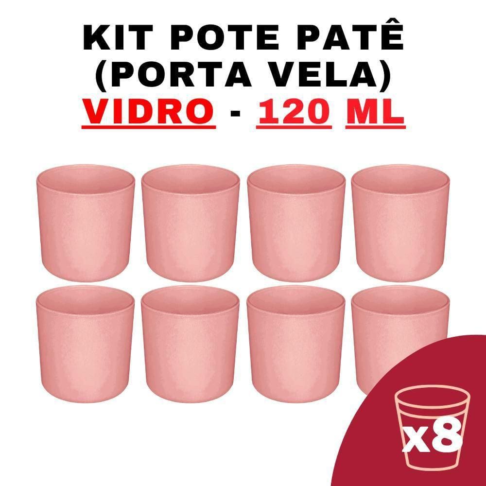 Kit Potes de Vidro Patê Jateado Rosa 120ml 8 unidades