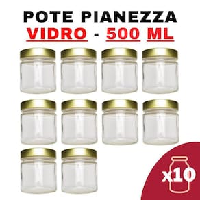 Kit Potes Vidro Pianezza Grande C/Tampa Em Metal Dourado