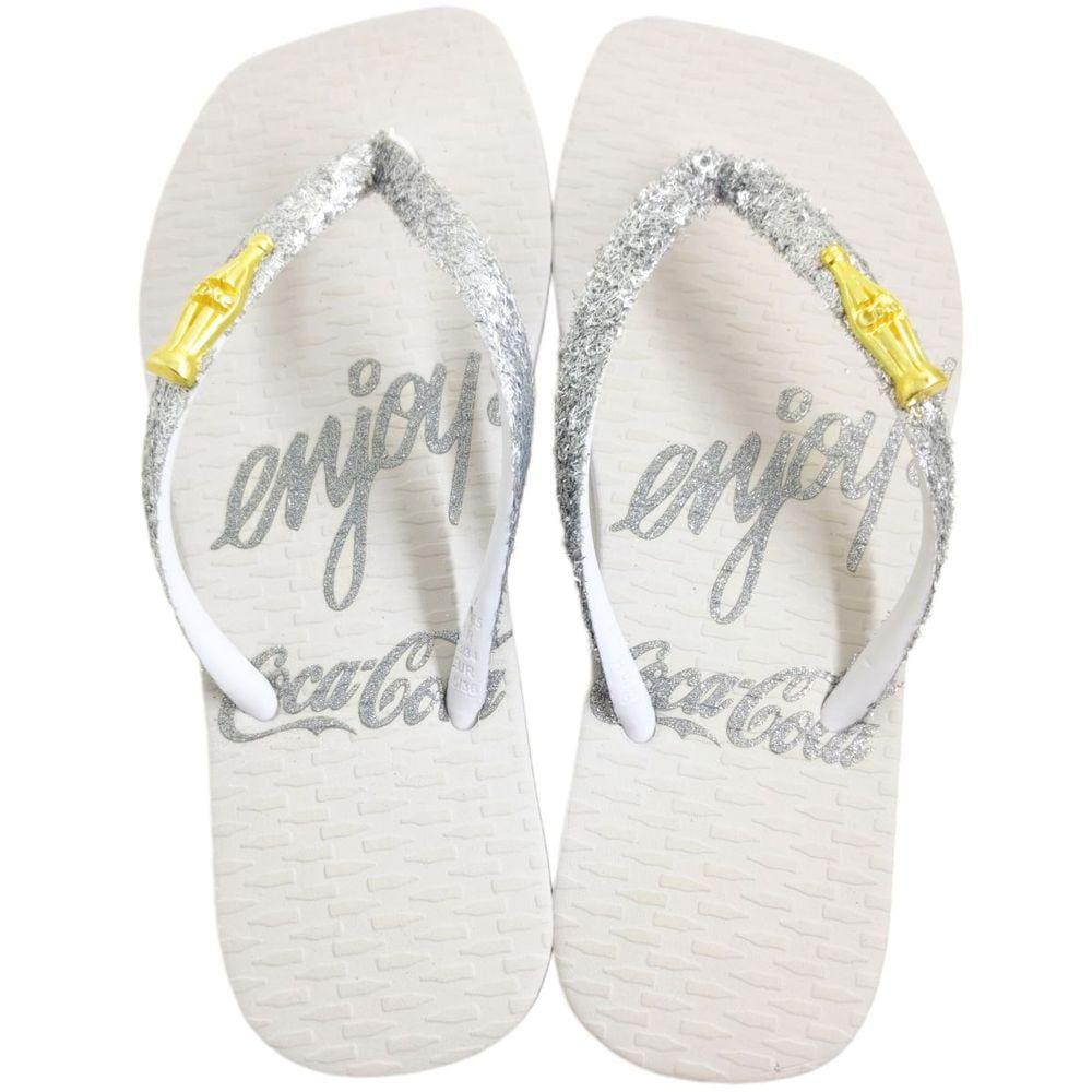 Chinelo de Dedo Feminino Casual Dia a Dia Borracha Coca Cola Enjoy Brigth Square Cc4162