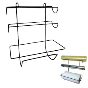 Suporte Triplo Rolos Porta Papel Toalha Aluminio Filme Preto