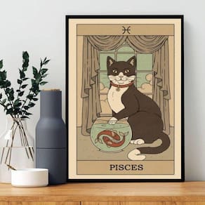 Quadro Carta Tarot Gato Signo Peixes 24X18Cm - Com Vidro