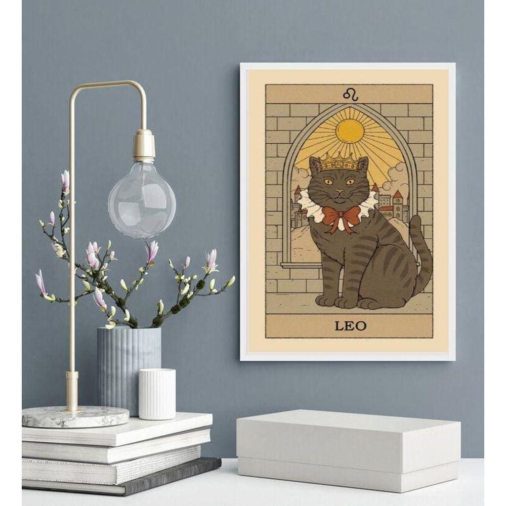 Quadro Carta Tarot Gato Signo Leão 45X34Cm - Com Vidro