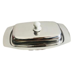 Manteigueira Inox Retangular Com Tampa Porta Manteiga 200Gr