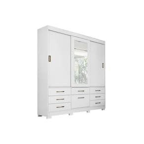 Guarda Roupa Casal 3 Portas de Correr e 7 Gavetas c/ Espelho Luiza Branco - Panan